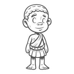 Cartoon Zulu Boy Character, Line Art Illustration