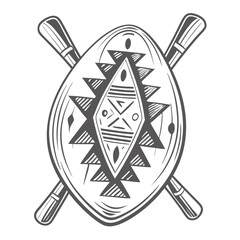 Zulu Shield and Sticks Vector Illustration