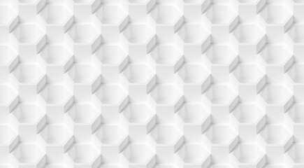 Fototapeta premium Modern minimal white honeycombs or hexagons frame steps geometry pattern background isometric view