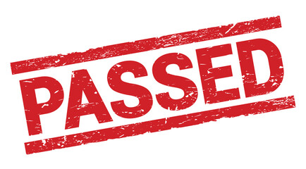 PASSED text on red rectangle stamp sign.