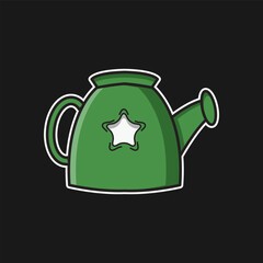 Green Watering Can with Star on Black Background