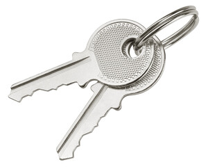 Key, silver metal, isolated on white background, full depth of field