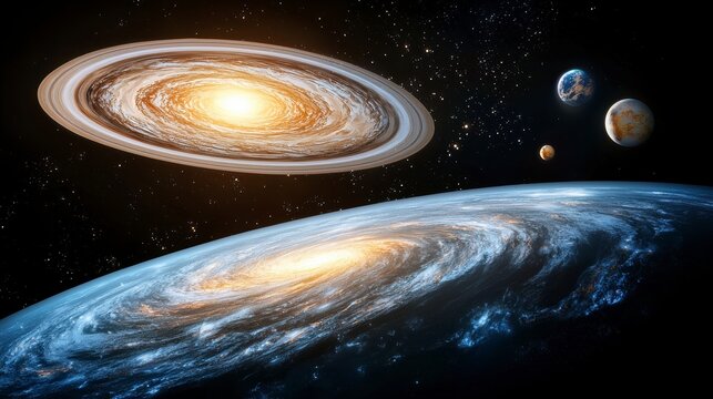 Exploring celestial phenomena outer space digital art cosmic environment wide angle astronomical concepts