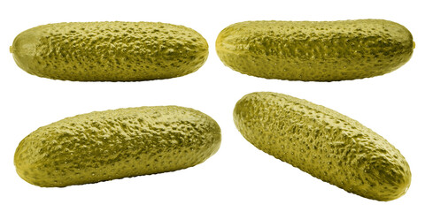 marinated pickled Cucumber isolated on white background, full depth of field