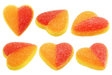 Gummy candy heart, isolated on white background, full depth of field