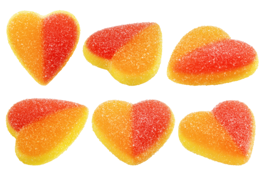 Gummy candy heart, isolated on white background, full depth of field
