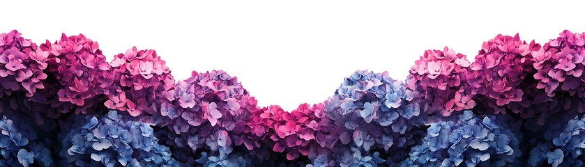 Obraz premium Vivid Hydrangea Border. Purple to Blue Flowers in Garden setting, graphic resource