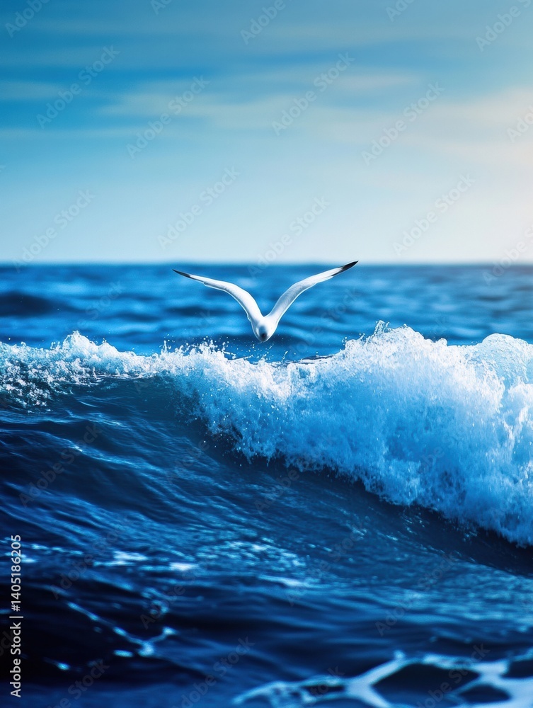 Poster ocean waves creating a heartbeat line signifying the connection of life and water along the serene c