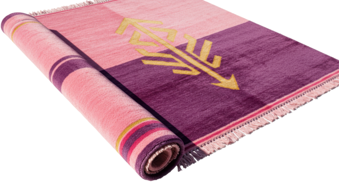 Isolated Rolled Rug with Arrow Design