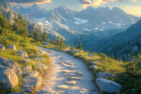 Mountain trail at sunset
