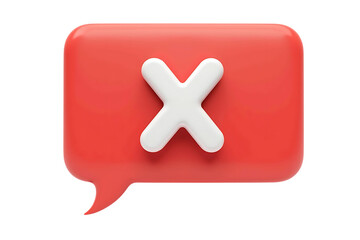 Fototapeta premium Red speech bubble with white X 3D render