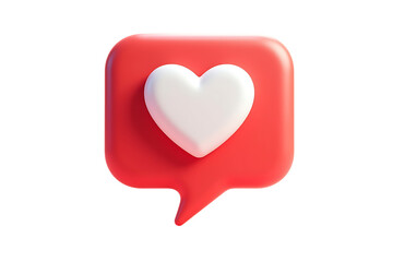 Red speech bubble with white heart 3D render