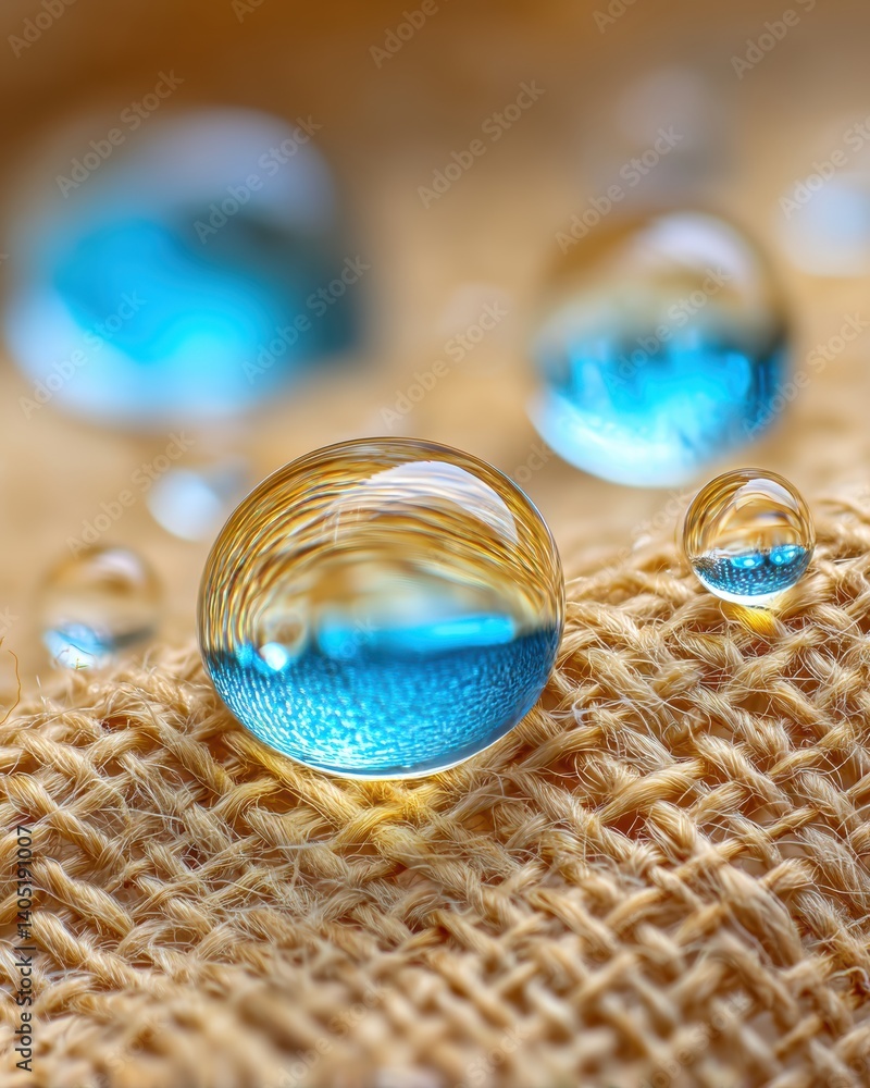 Poster intricate details of fabric textures with vibrant droplets and grains captured in close-up view