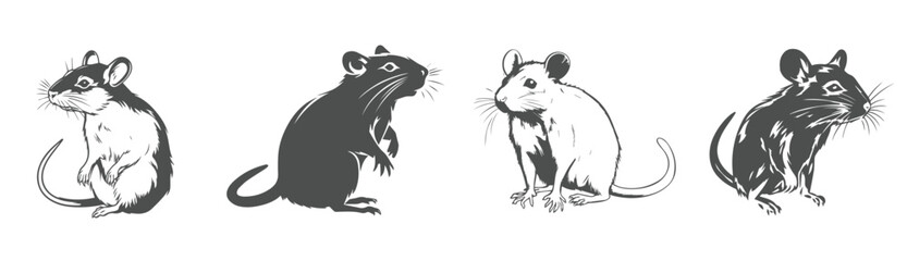 silhouette mouse set, black and white design