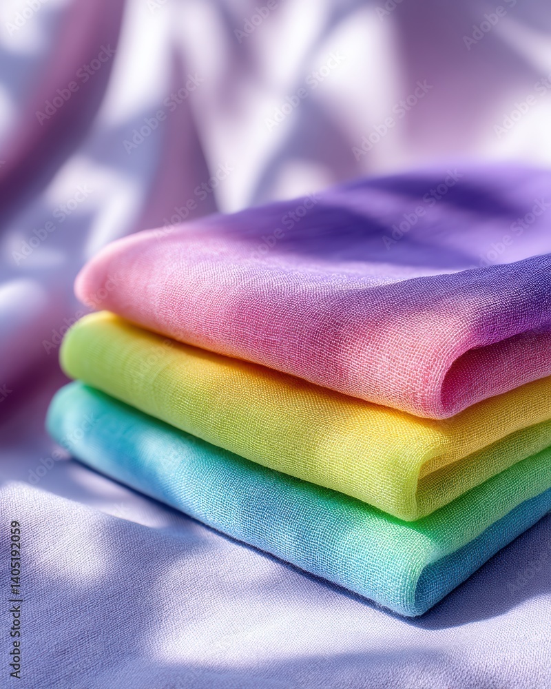 Poster beautifully folded pastel textiles creating a tranquil and aesthetic vibe for a stylish setting
