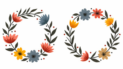 Wreath flowers circle Scandinavian Wreath flowers circle Scandinavian style, Set of floral elements