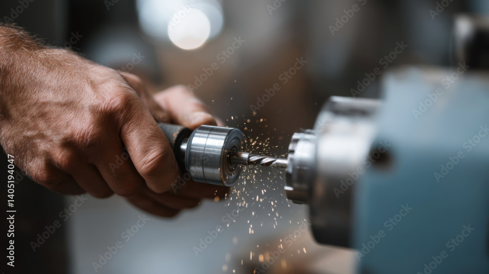 Aufkleber skilled craftsman is using drill to create precision holes in metal, showcasing intricate process of