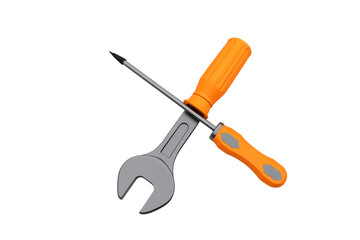 Obraz premium Tools crossed wrench screwdriver repair fix black