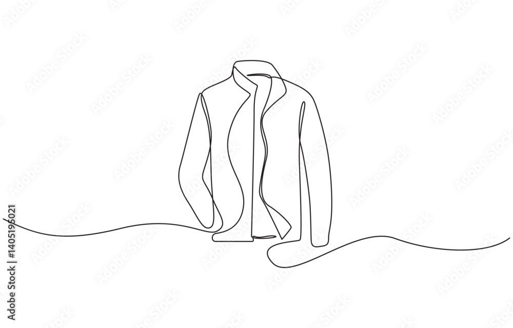 Poster jacket in continuous line art drawing style. men's clothing garment black linear design, jacket cont