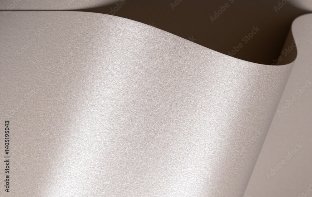 Poster background with satin paper texture. curved folded surface with pearlescent shimmer in champagne, be