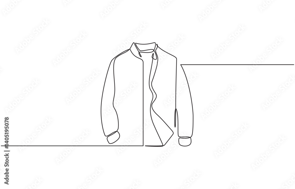 Poster jacket in continuous line art drawing style. men's clothing garment black linear design, jacket cont