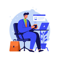 Remote worker enjoying coffee while working at a desk  