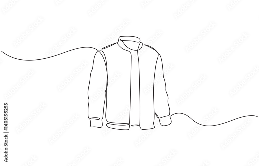 Poster jacket in continuous line art drawing style. men's clothing garment black linear design, jacket cont