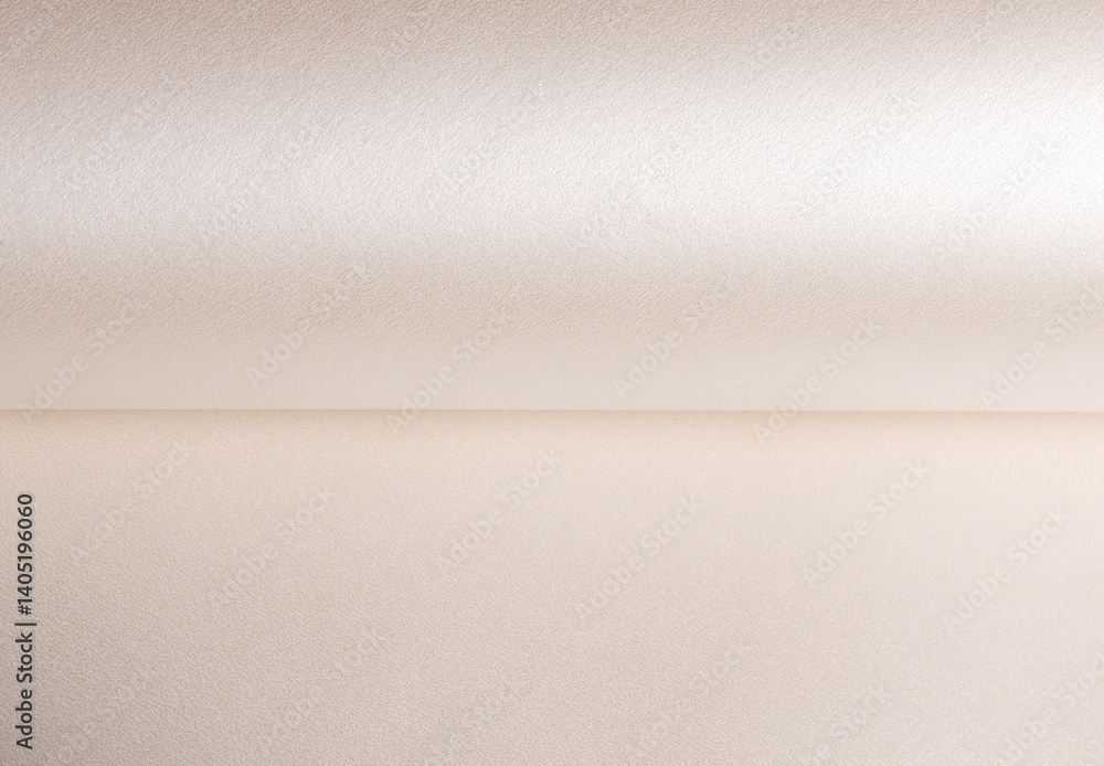 Poster background with satin paper texture. folded roll with pearlescent gradient in champagne, beige, pale