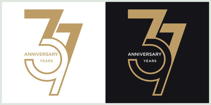 anniversary 37th logotype vector with brown and white color for special celebration day