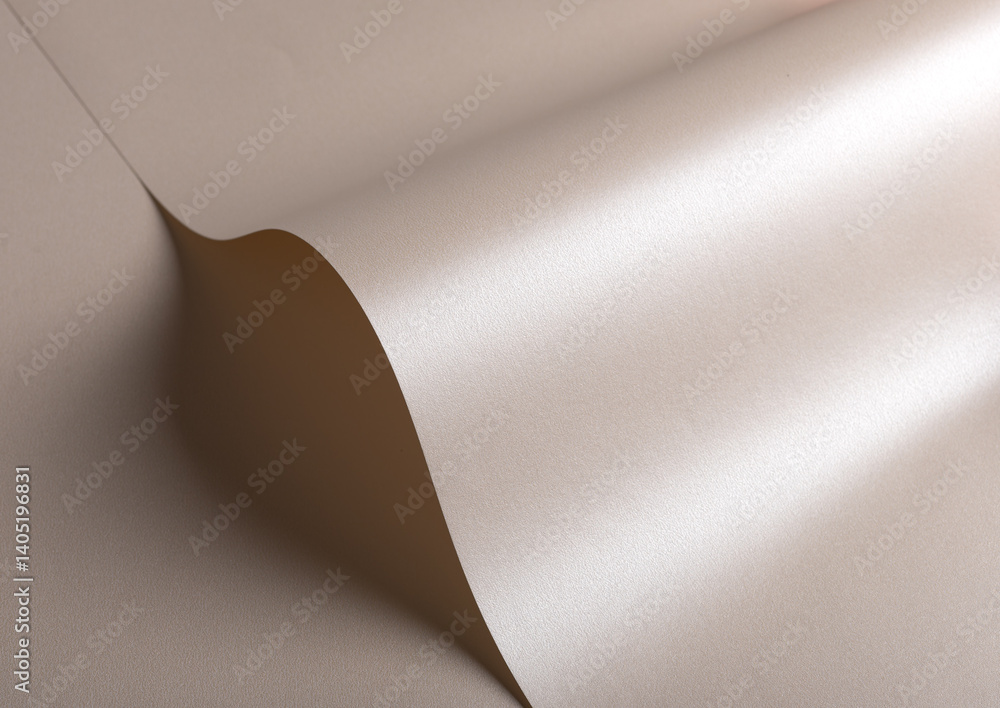 Poster background with satin paper texture. glossy folded surface in champagne, beige, pale gold. curved sh
