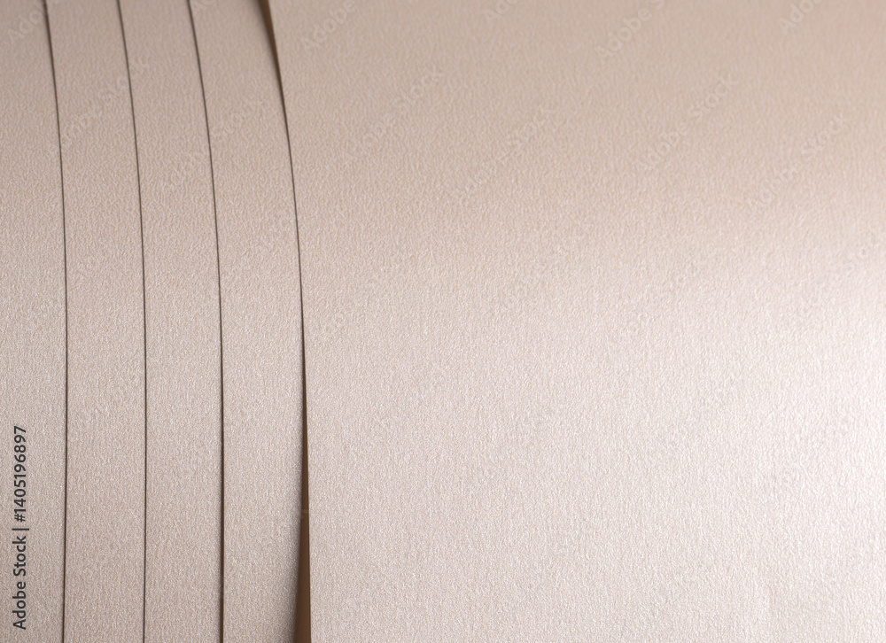 Poster Background with satin paper texture. Glossy pearlescent surface with lined pattern, layered strips in champagne, beige, pale gold. Soft tone, elegant premium design, minimalistic flow..