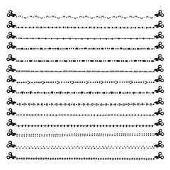Cut Simple Line Icon Vector Scissor Set. Coupon Dash Here Dot Paper Crop. Doodle Illustration