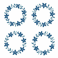 Round floral frame of small flower bushes in delicate flowers in the Scandinavian style on a white background.	