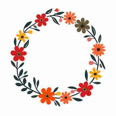 Floral background with flowers, Wreath flowers circle Scandinavian style