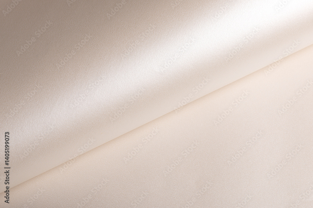 Poster Background with satin paper texture. Rolled surface with glossy pearlescent finish, champagne and pale gold shimmer. Soft tone, elegant gradient, minimalistic luxury design..