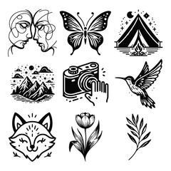 Obraz premium Set of Minimalist Black Line Tattoo Vector Icons3.ai