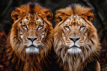 Fototapeta premium Close up of a tiger, lion, and jaguar against a light background showcasing their unique features/