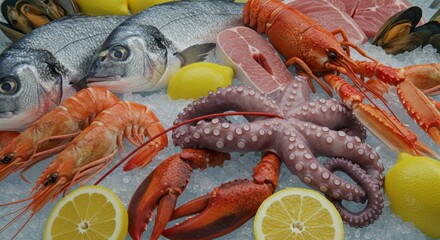 Exquisite seafood bounty on ice: A captivating culinary still life display