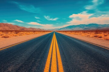 Fototapeta premium Empty road stretches into desert landscape