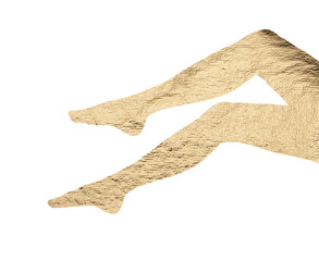 Gold foil silhouette of a female figure, exuding luxury and elegance. Shiny, smooth texture highlighting graceful, sensual legs and body. Artistic, modern pose with minimalistic, abstract beauty..