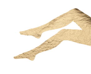 Gold foil silhouette of a female figure, exuding luxury and elegance. Shiny, smooth texture highlighting graceful, sensual legs and body. Artistic, modern pose with minimalistic, abstract beauty..