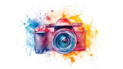 Bold Watercolor Camera Illustration with Dynamic Brushstroke Colors