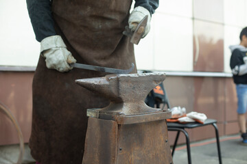 Blacksmith's Tools. Blacksmith's work on street. Details of working with metal.