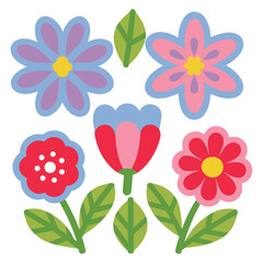 Set of flowers icon, Vintage vector illustration botanical elements design.