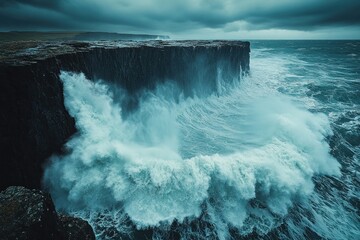 Powerful waves crashing against a dramatic cliff face (2)