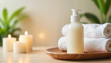 Serene spa body care scene with soothing lotion, wellness ambiance