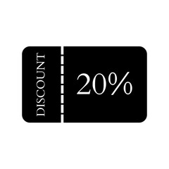 Discount coupon icon set. Black signs of ticket with percent sign. Discount 20% sign vector