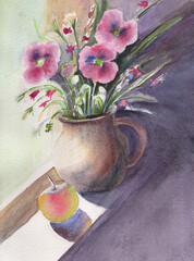 A bouquet of poppies on the windowsill