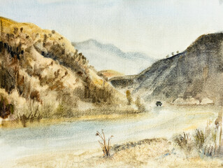 autumn landscape, road in the mountains
