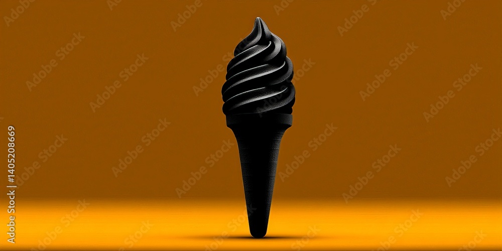 Aufkleber single black ice cream swirl standing on yellow surface in sharp silhouette contrast against gradien